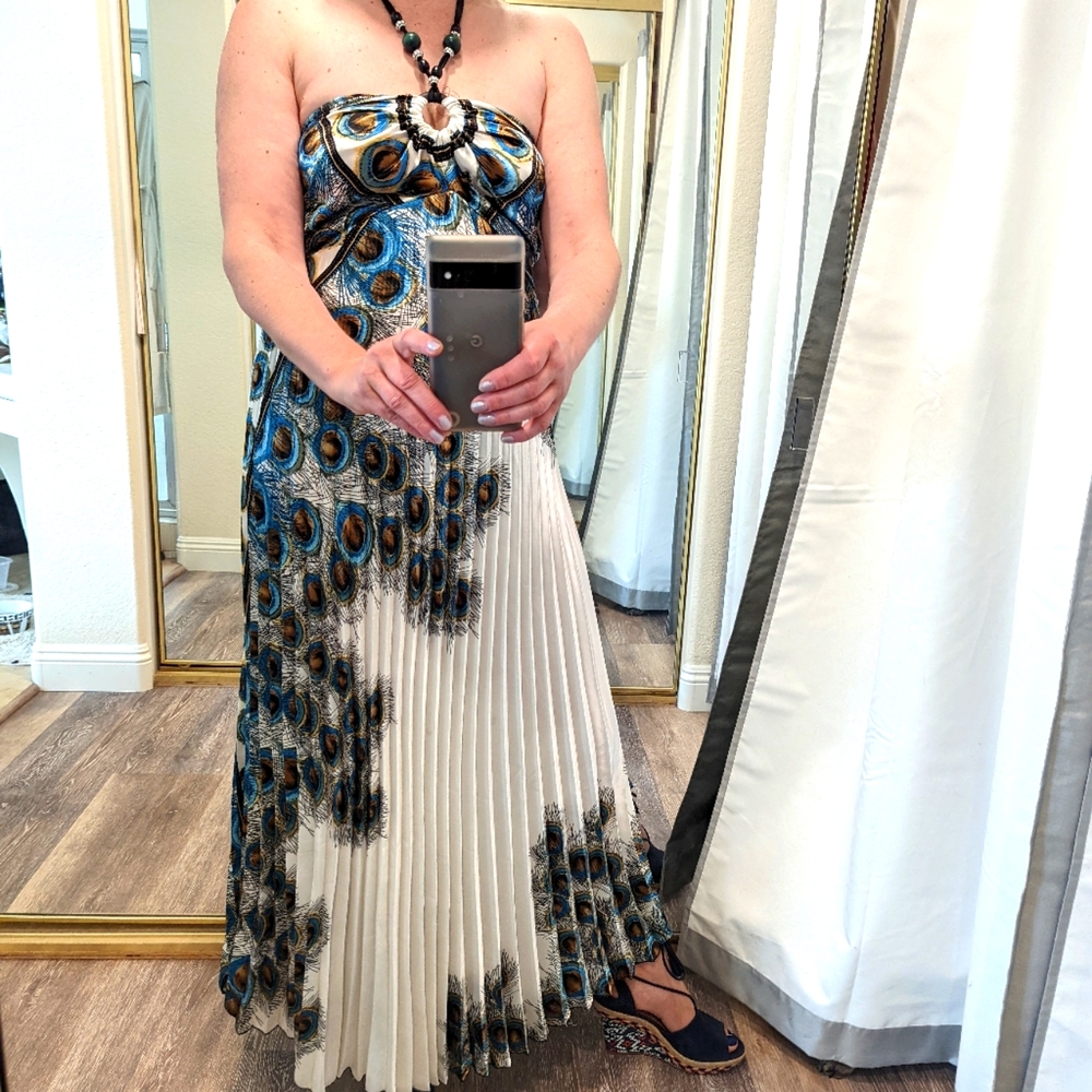 Rima peacock strapless dress